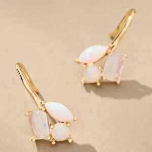Anthropologie Cluster Crystal Earrings in Opalite Ivory, Gold